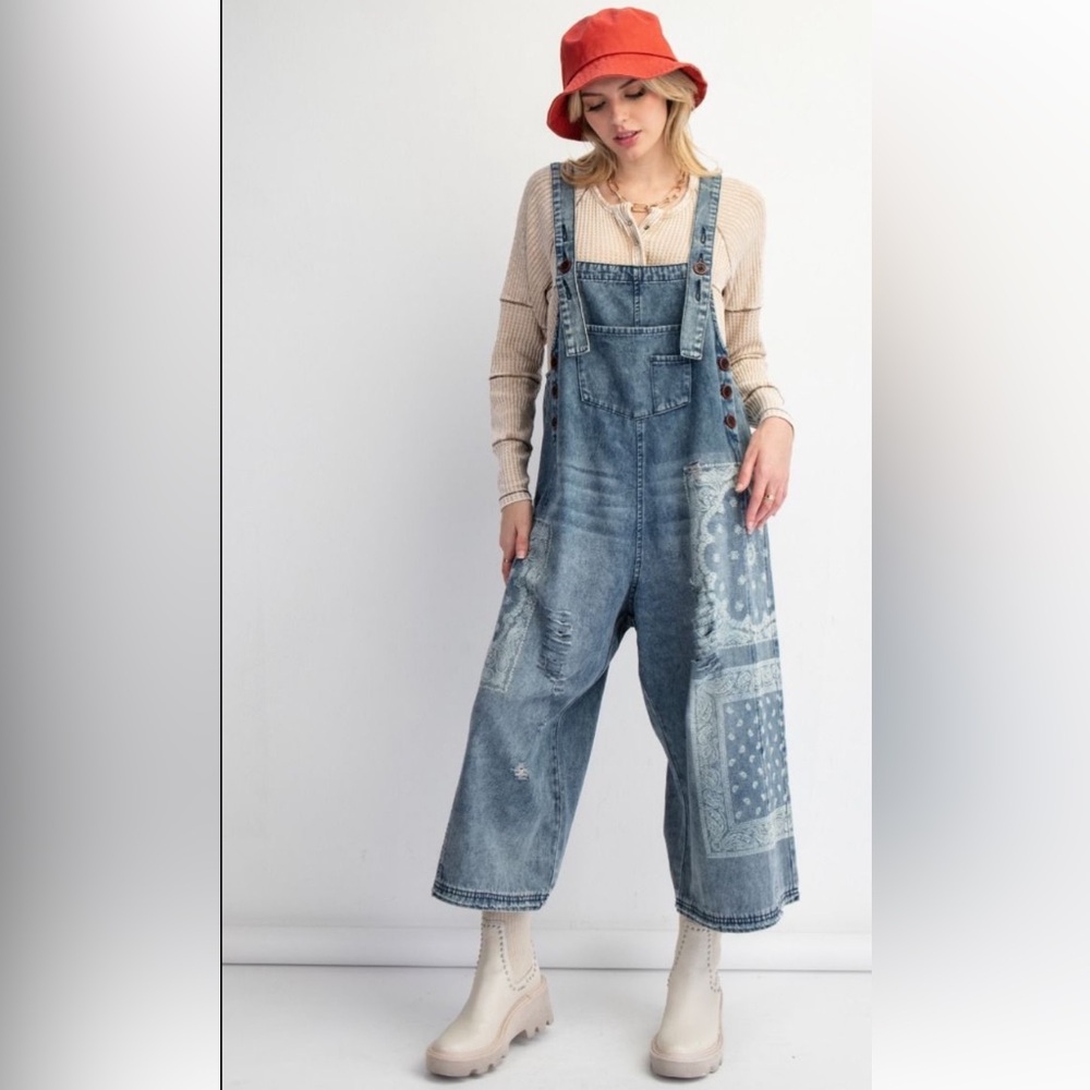 Easel Denim Patchwork Jumpsuit - Picture 3 of 5